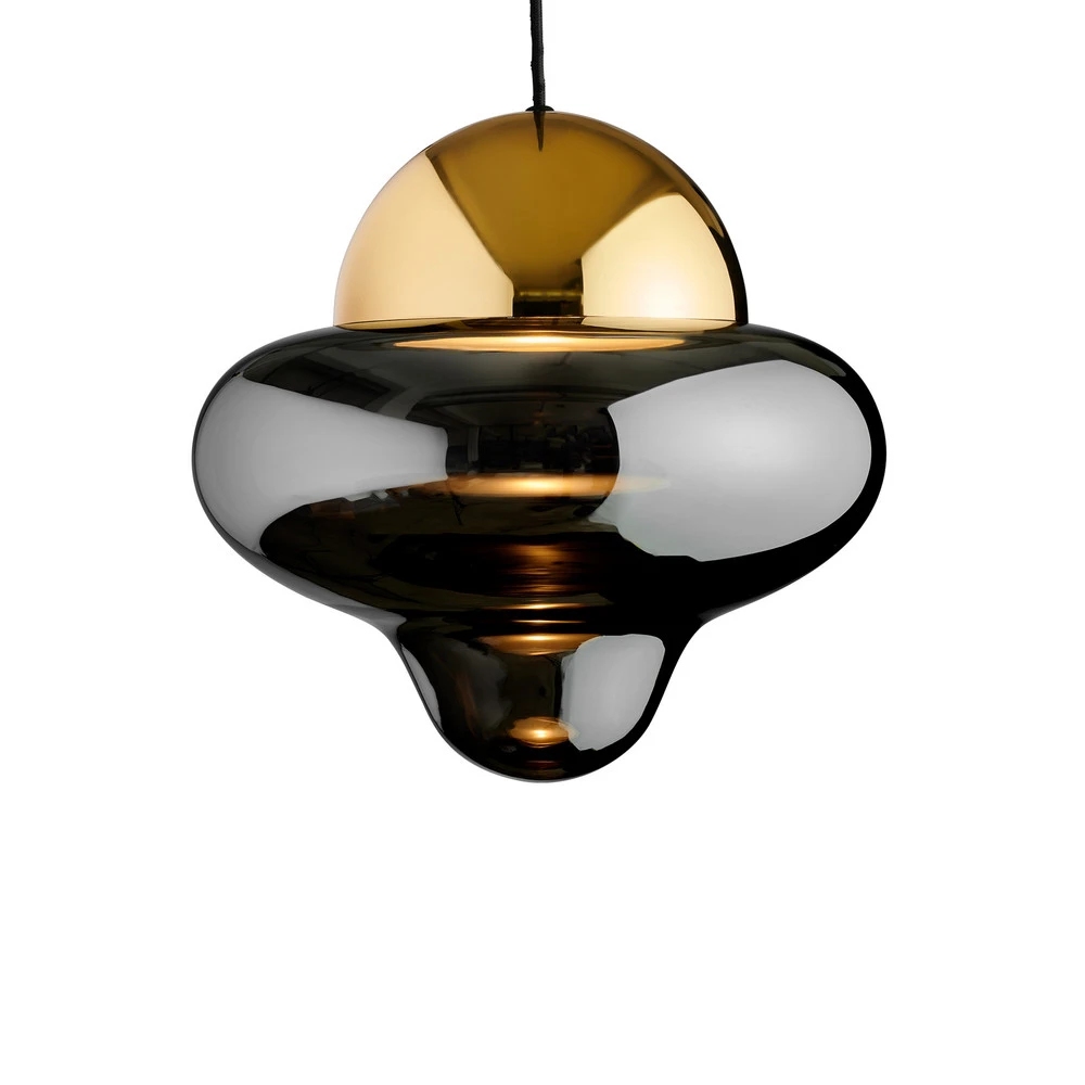 Suspension LED Nutty XL, gris fumé / doré, Ø 30 cm à fixation clip
