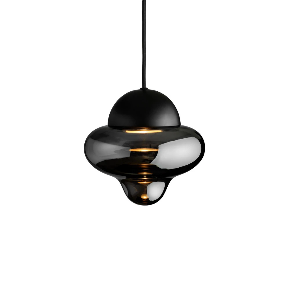 Suspension LED Nutty, gris fumé / noir, Ø 18,5 cm, verre - Installation Facile