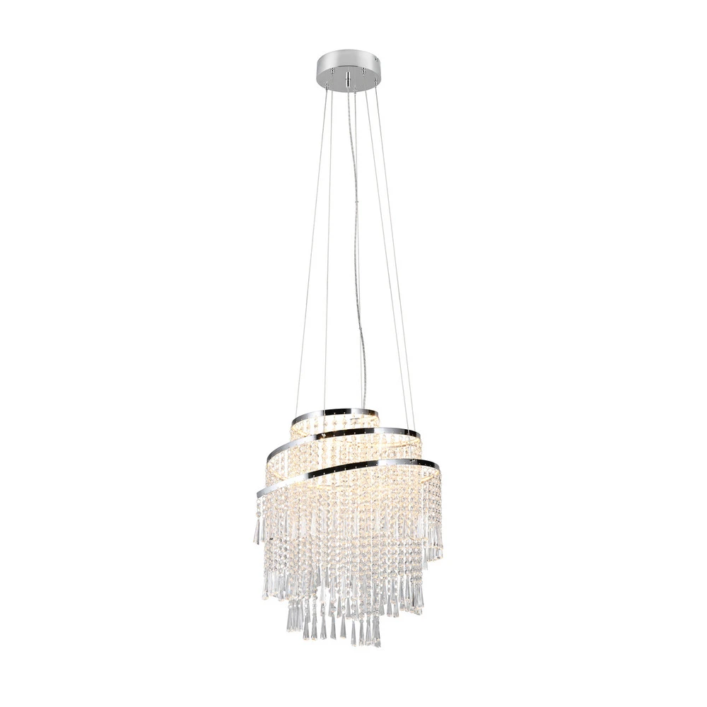 Suspension LED Pomp, Ø 48 cm, acier chromé, acrylique/métal, CCT Sans outil d'installation