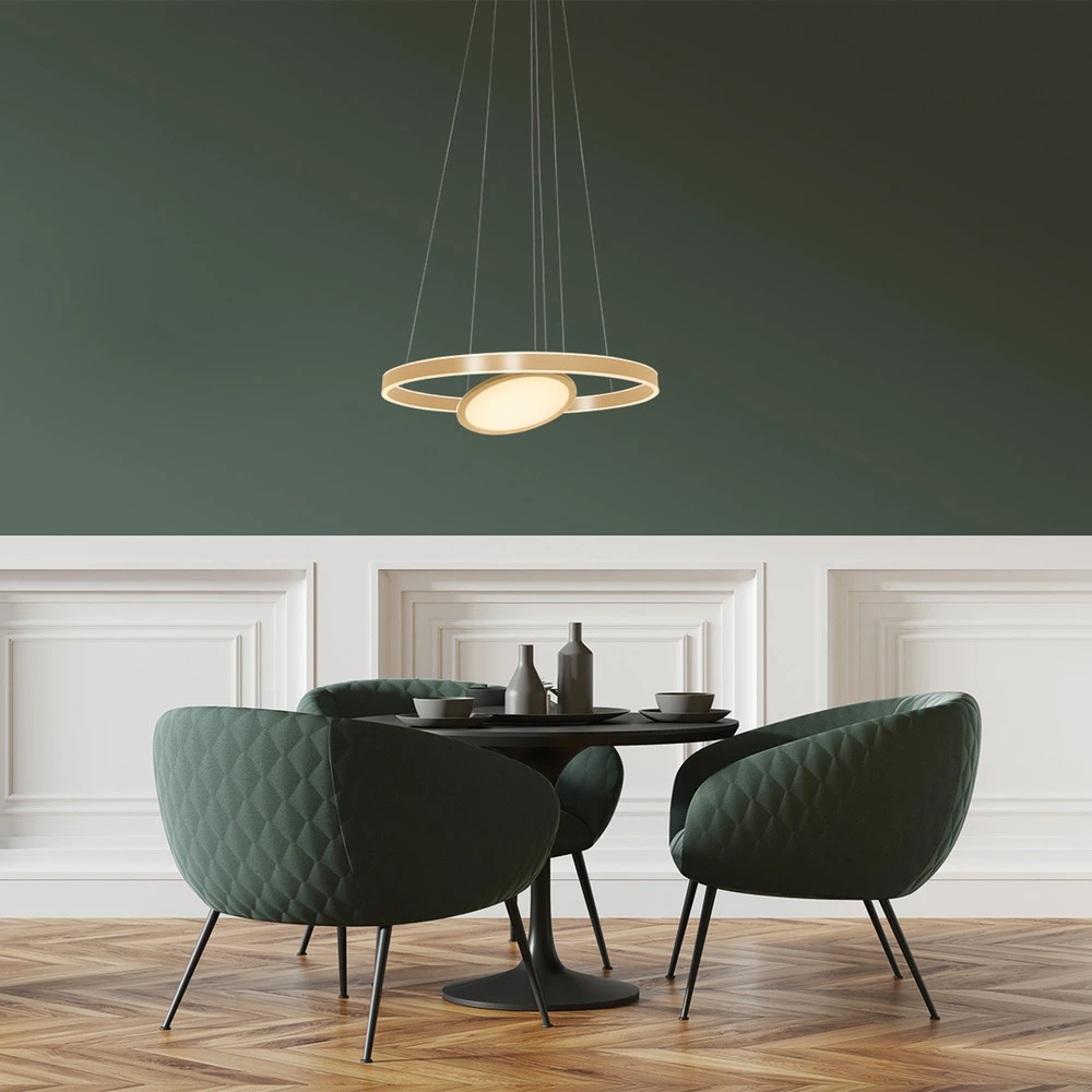 Suspension LED Ringlux à 3 lampes Ø 60 cm dorée avec fixation réglable