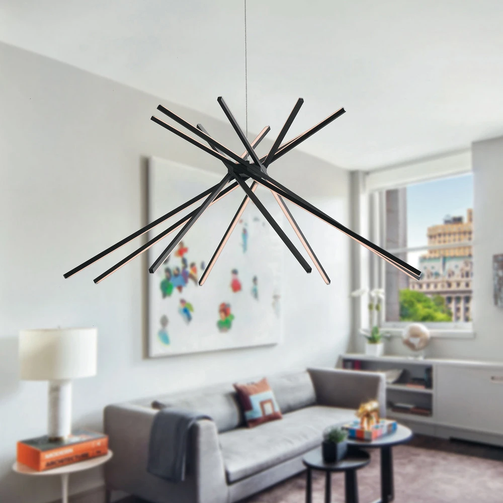Suspension LED Shanghai à 8 lampes 3 000 K noire avec LED intégrée non remplaçable