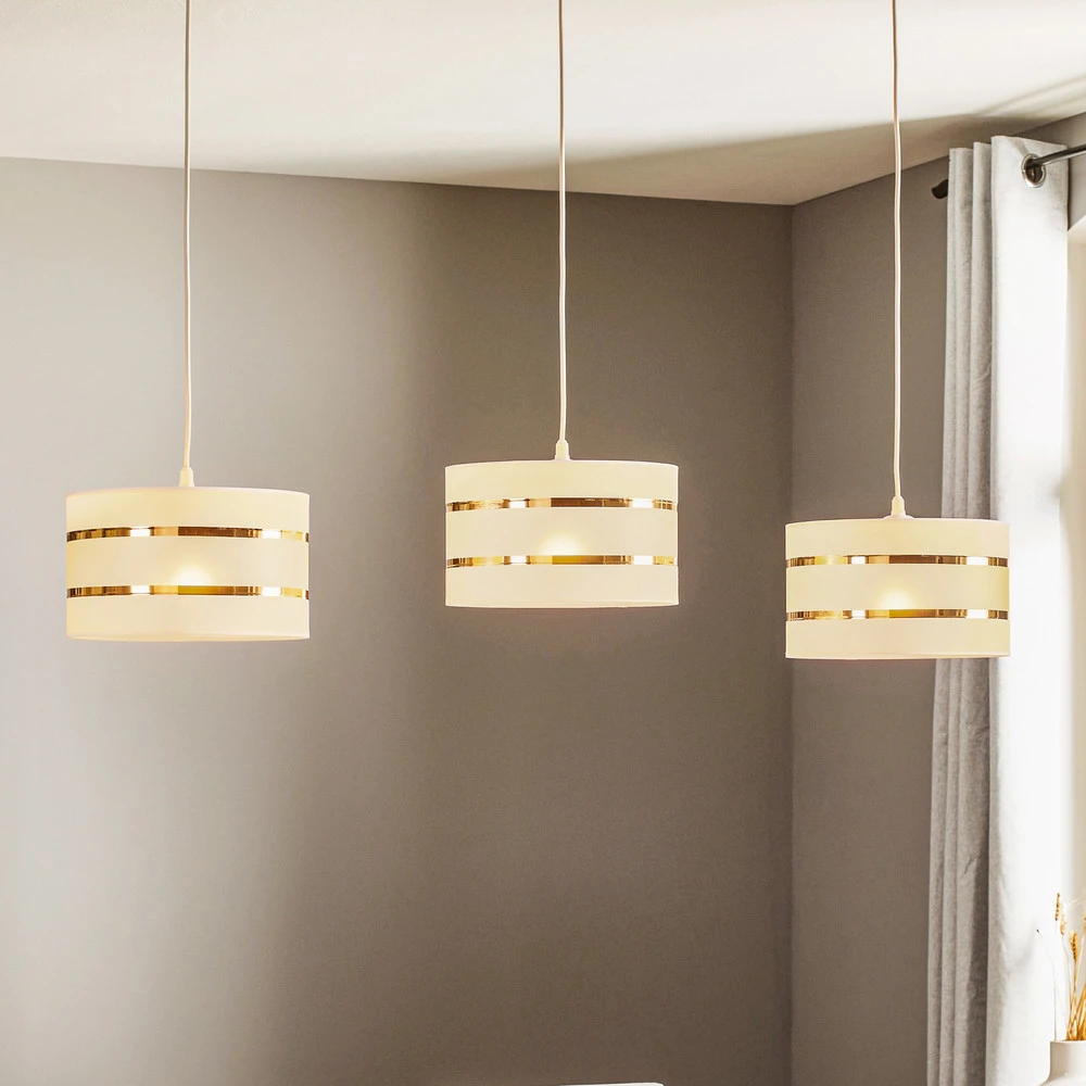Suspension linéaire Helen, blanc-doré, 3 lampes avec fixation réglable