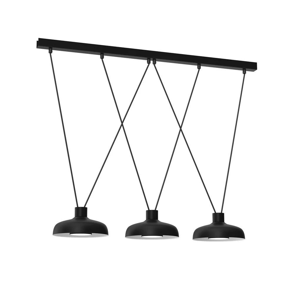 Suspension Linea, noire, à 3 lampes pour plafonds suspendus