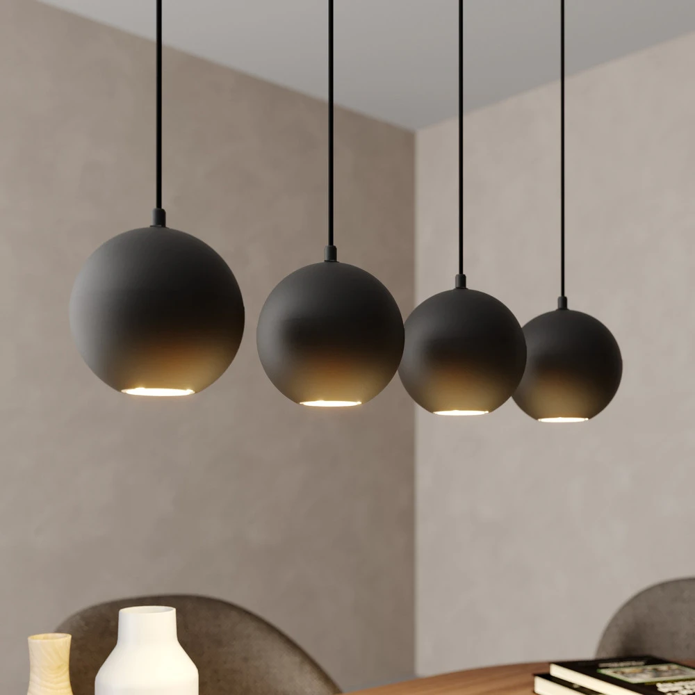 Suspension Midnight en noir 4 lampes étendu | Garantie 2 Ans