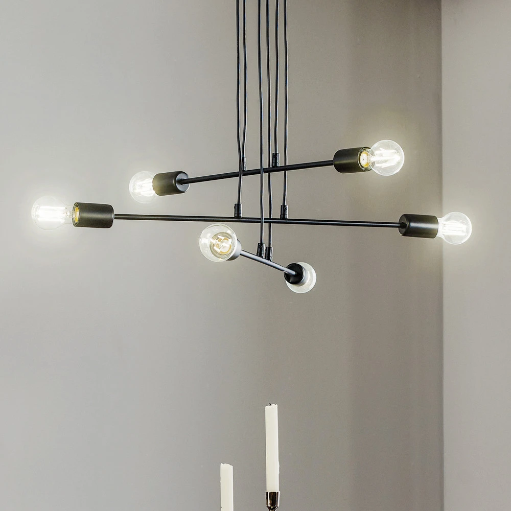 Suspension Multipo 6, à 6 lampes en noir avec diffuseur opale