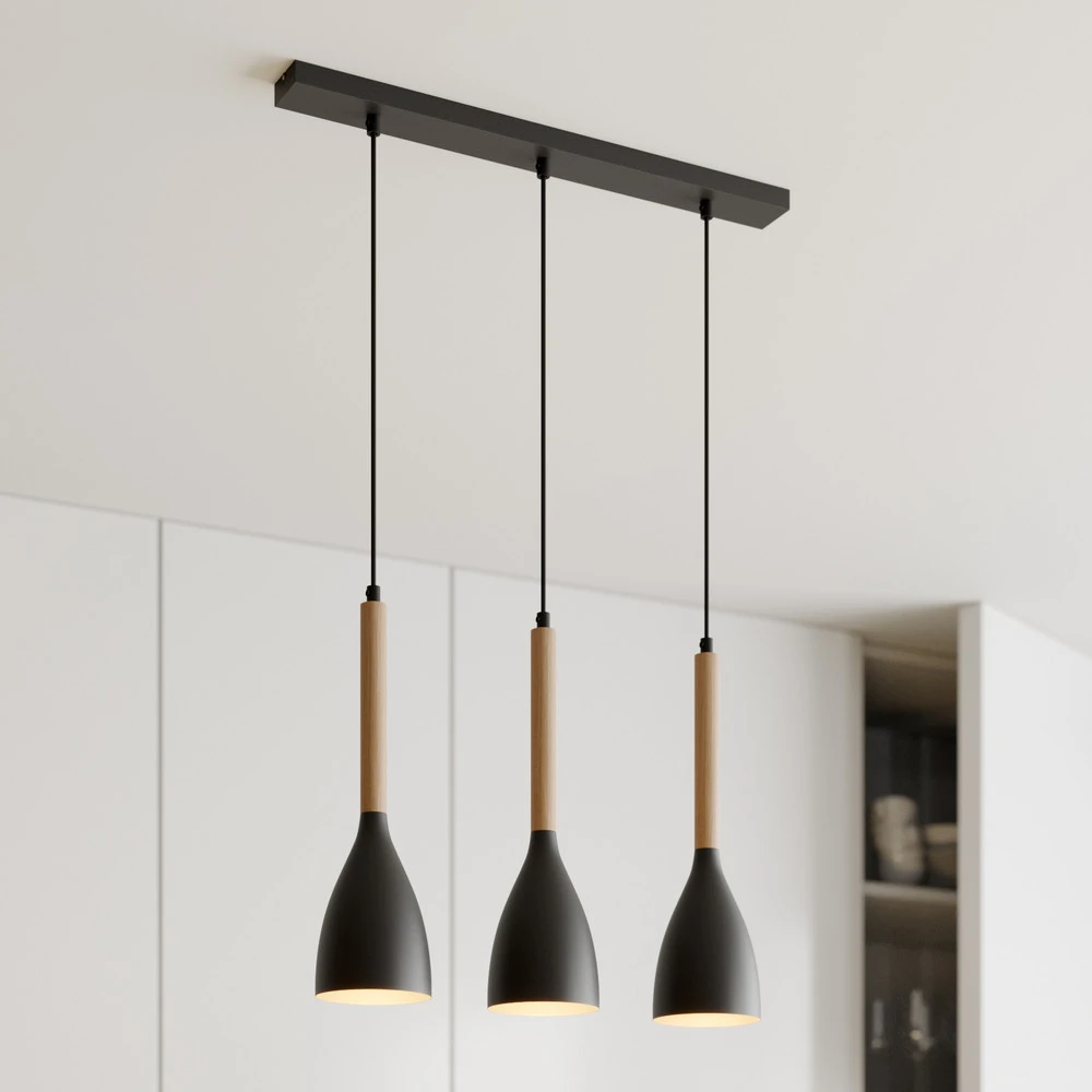 Suspension Muza à 3 lampes, noire/dorée Design minimaliste