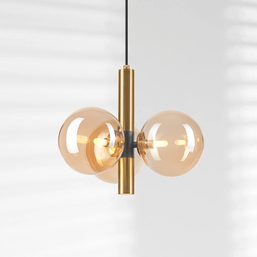 Suspension Natalia, 3 lampes, verre, or | Garantie 2 Ans
