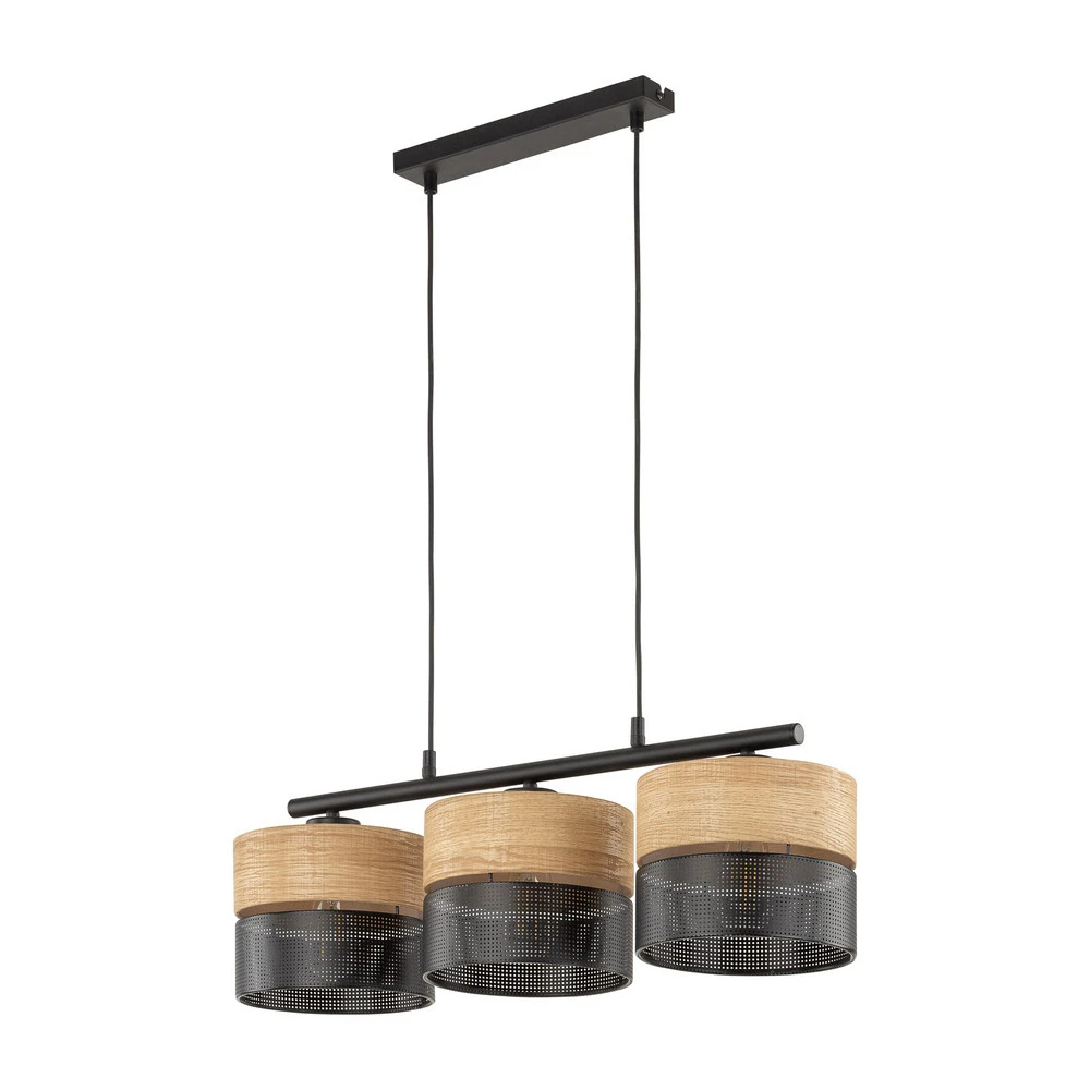 Suspension Nicol, noir/imitation bois, 70x20 cm 3 lampes à 3 x E27 avec LED intégrée non remplaçable