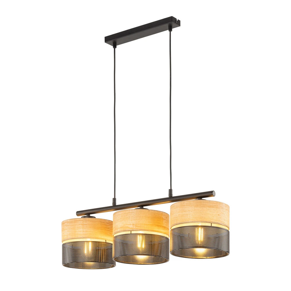 Suspension Nicol, noir/imitation bois, 70x20 cm 3 lampes à 3 x E27 avec LED intégrée non remplaçable