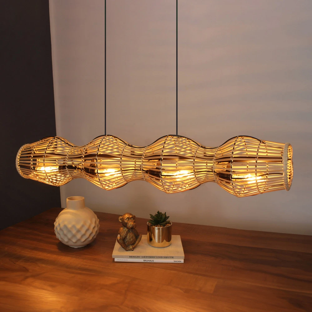 Suspension Osier, naturel, à 4 lampes avec fixation réglable
