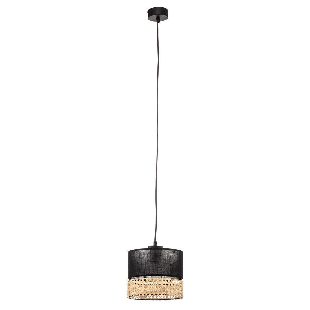 Suspension Paglia noire/rotin à une lampe 20 cm avec fixation réglable