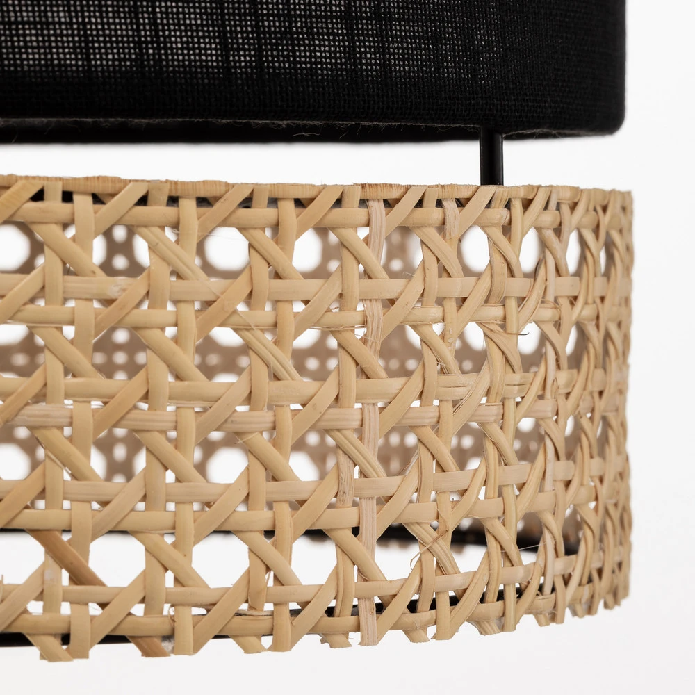 Suspension Paglia noire/rotin à une lampe 20 cm avec fixation réglable