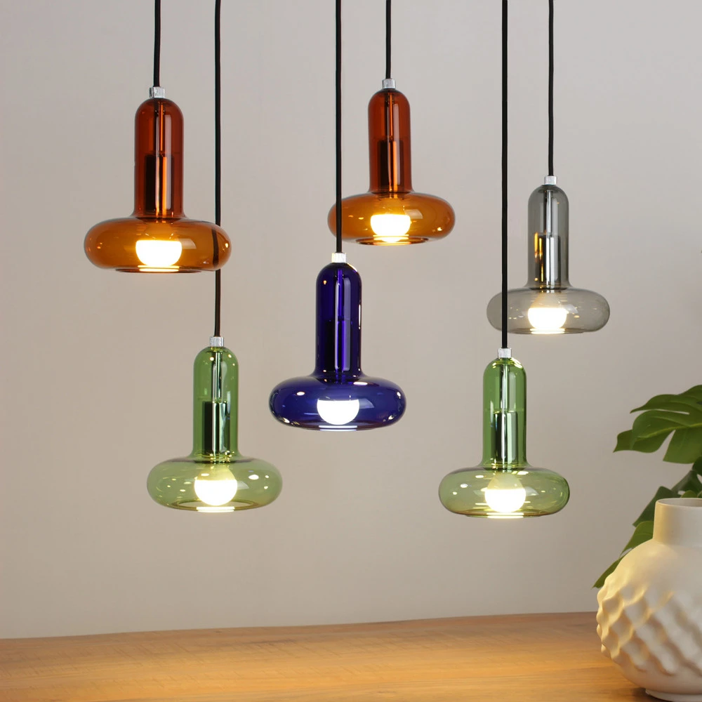 Suspension Perseus, multicolore, longueur 65 cm, 6 lampes, verre - Installation Facile
