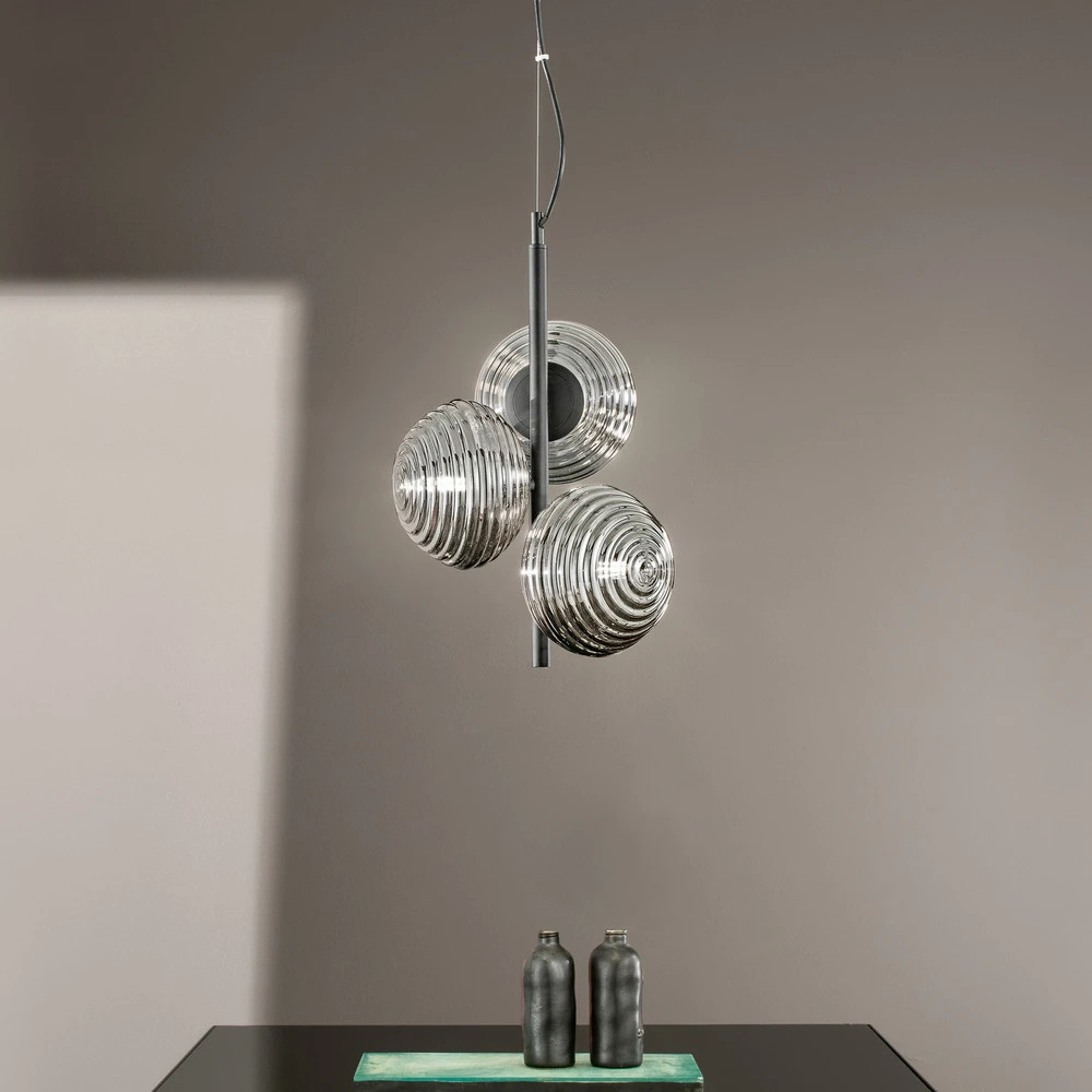 Suspension Ripple, noir/chrome, à 3 lampes à fixation clip
