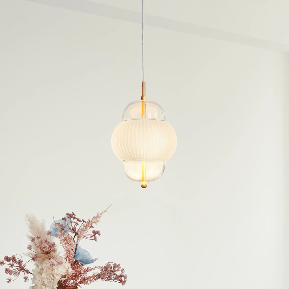 Suspension Shahin, Ø 23 cm, à 3 lampes, blanc / cristallin, verre