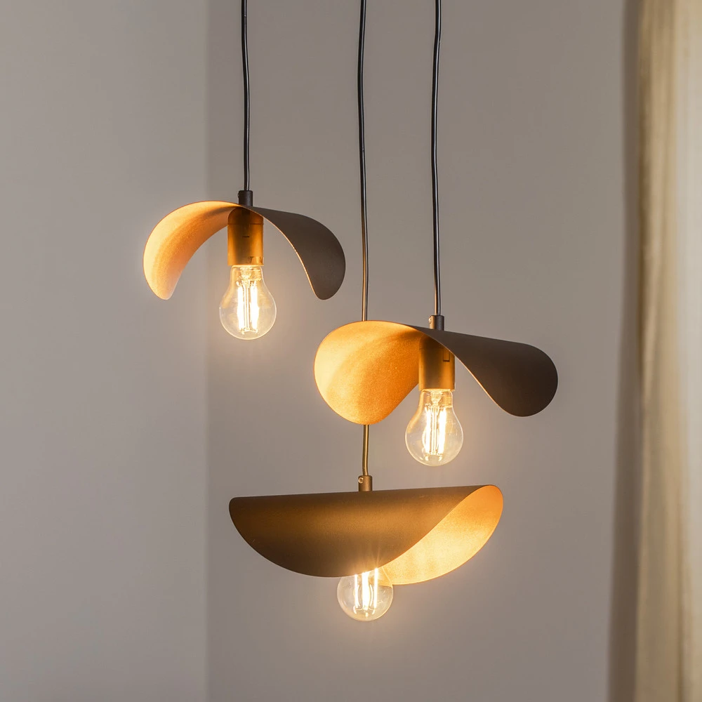 Suspension Sivani MR-966 à 3 lampes Rondelle noir/or avec fixation réglable
