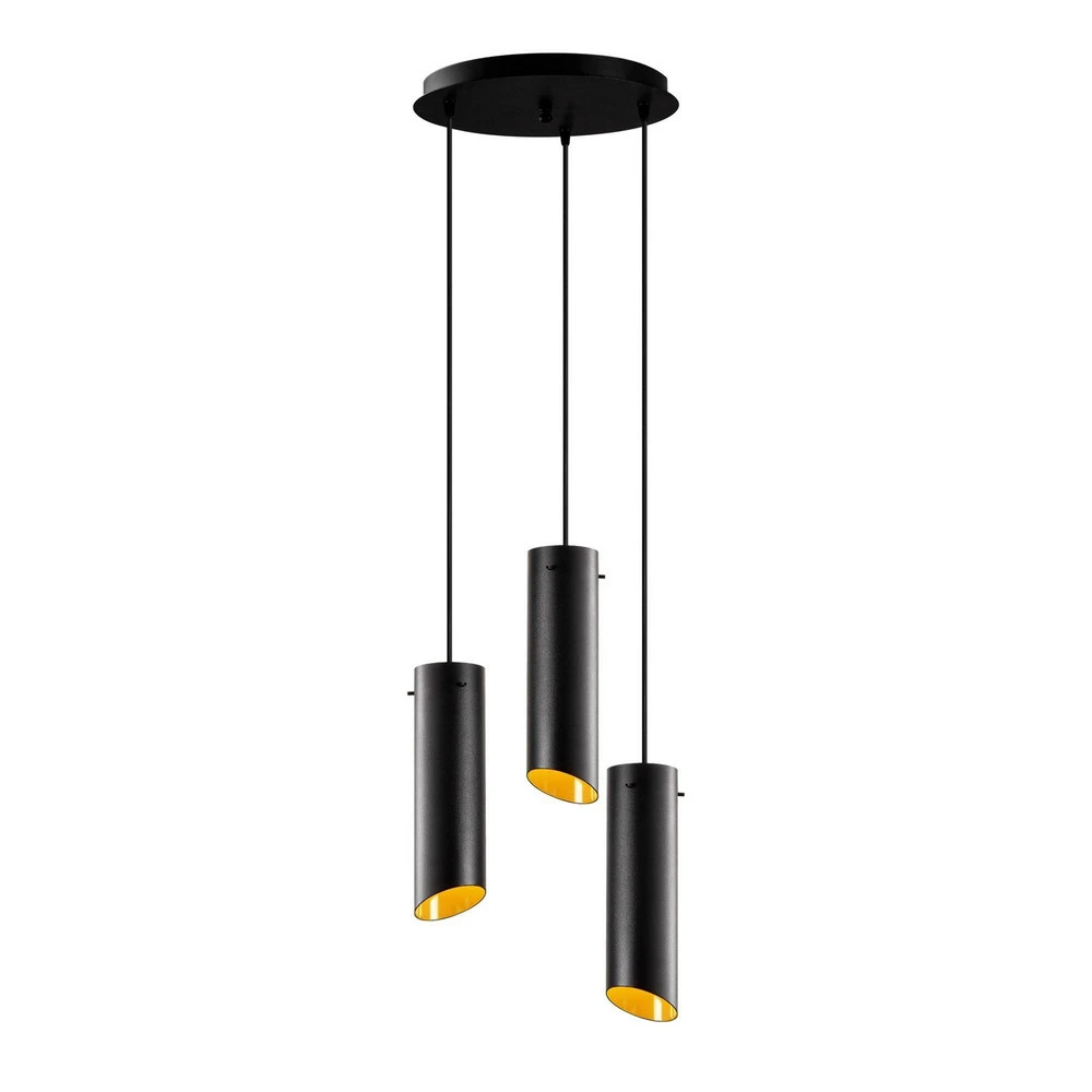 Suspension Sivani MR-979, noir, fer, à 3 lampes rond en acrylique dépoli