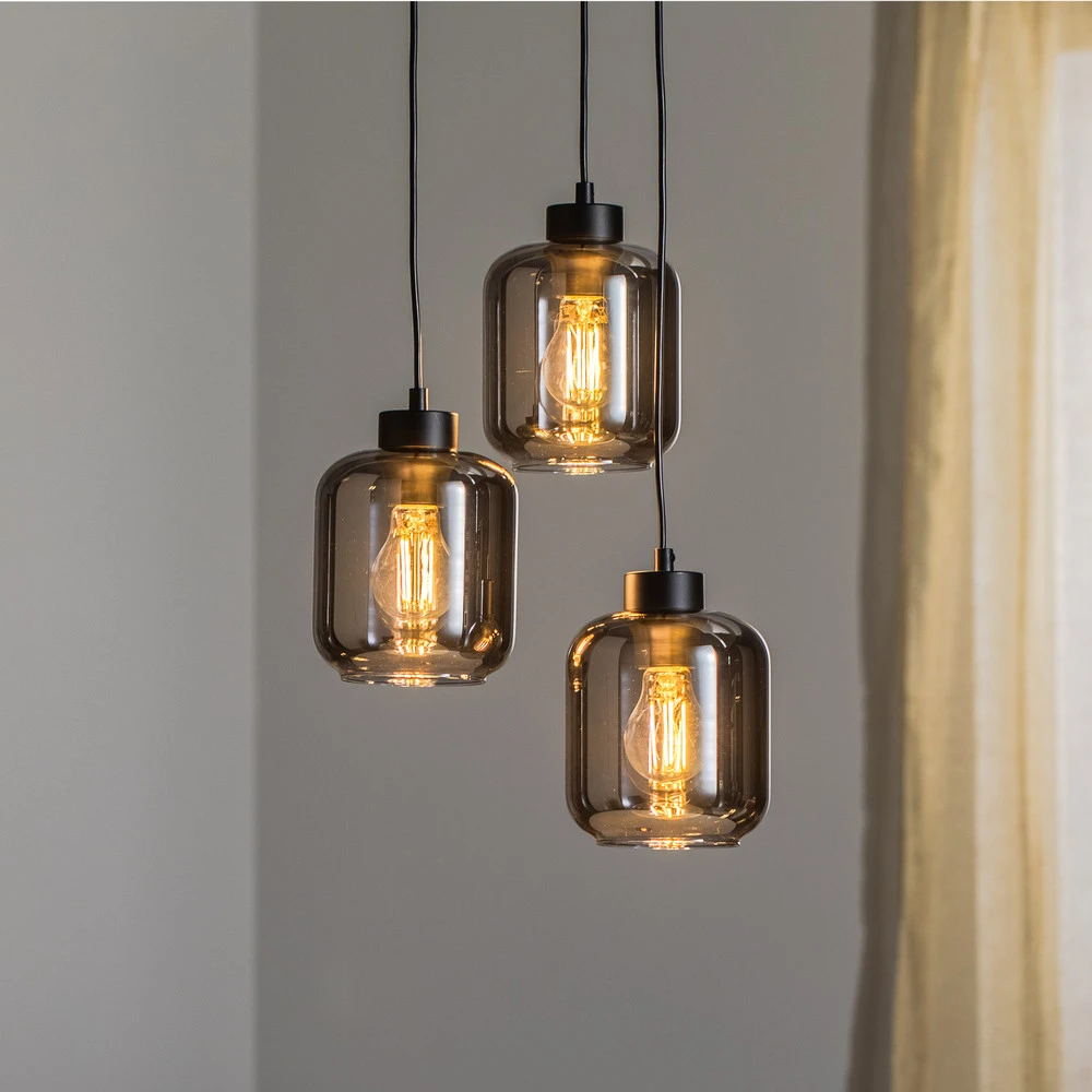 Suspension Sombra, fumée, à 3 lampes, ronde (Carré 30x30cm)