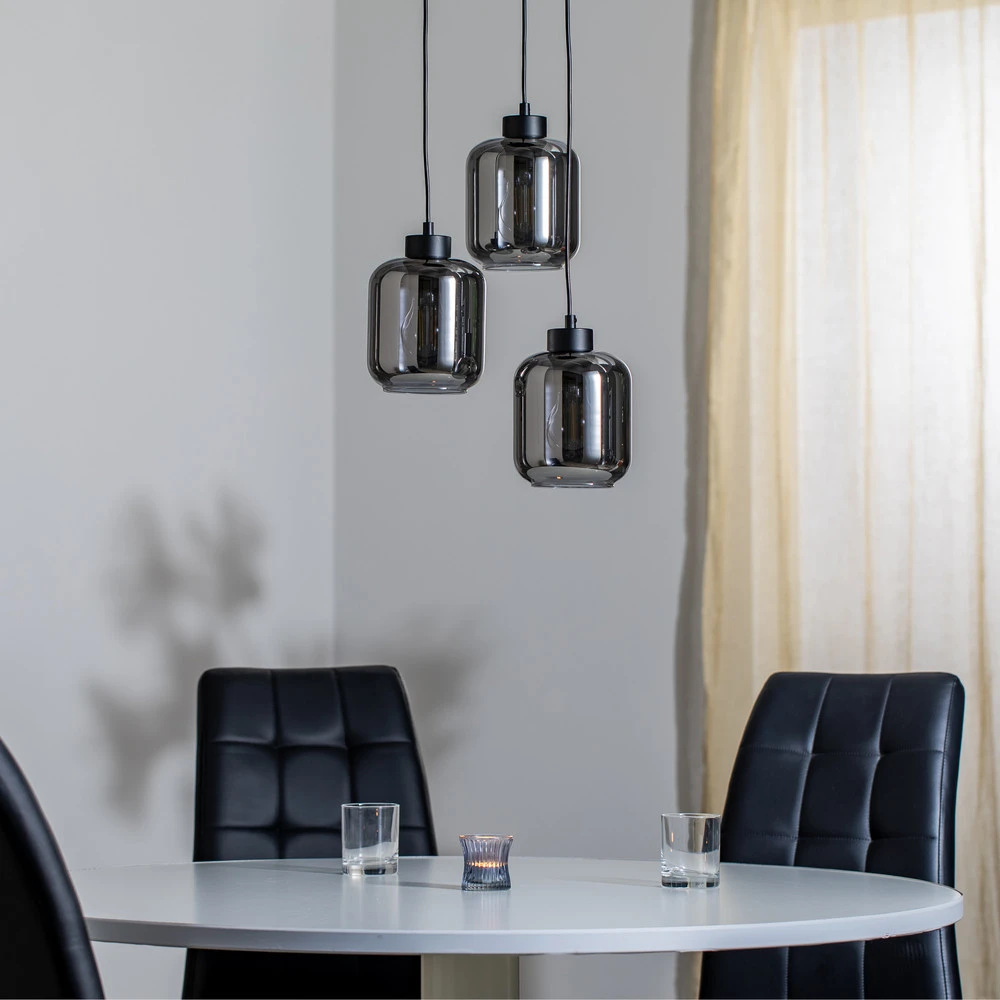 Suspension Sombra, fumée, à 3 lampes, ronde (Carré 30x30cm)