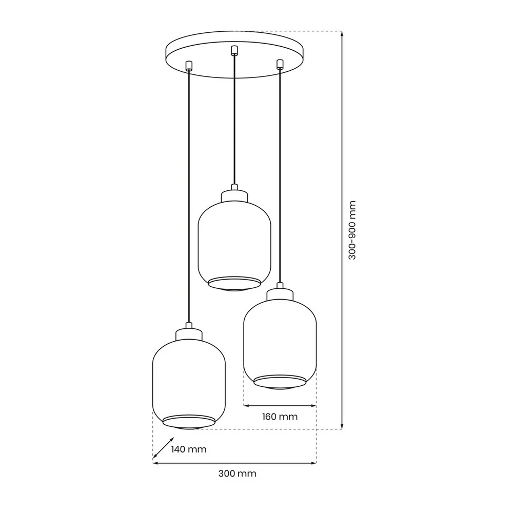 Suspension Sombra, fumée, à 3 lampes, ronde (Carré 30x30cm)