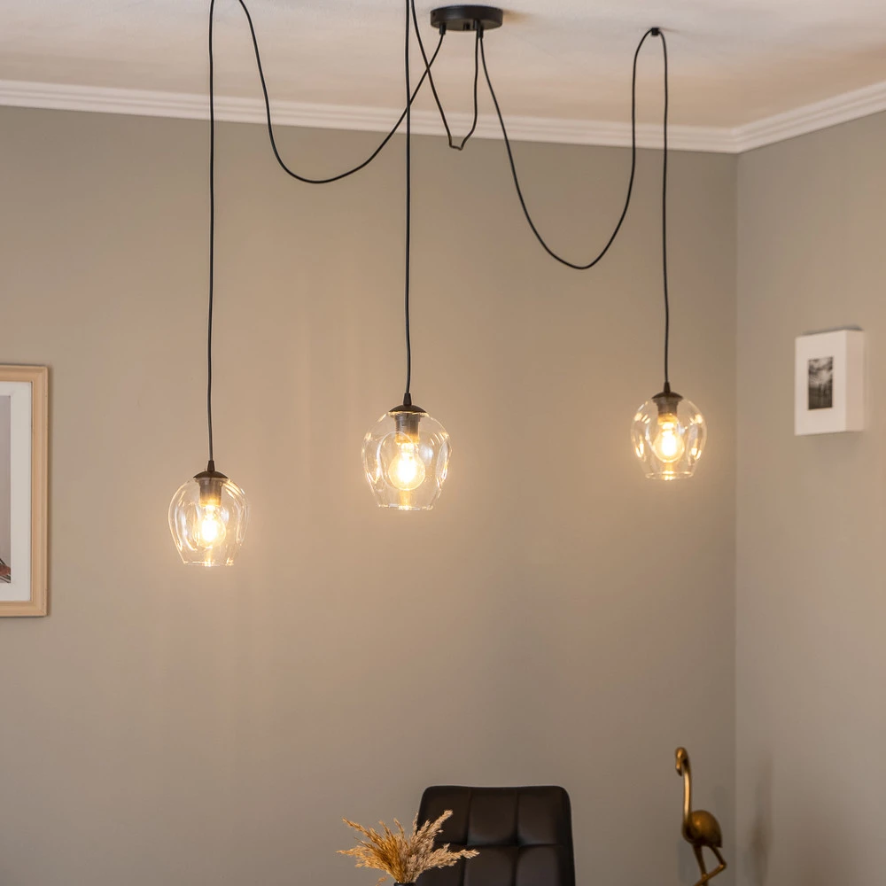 Suspension Starla, décentrée, à 3 lampes, transparente | Garantie 2 Ans