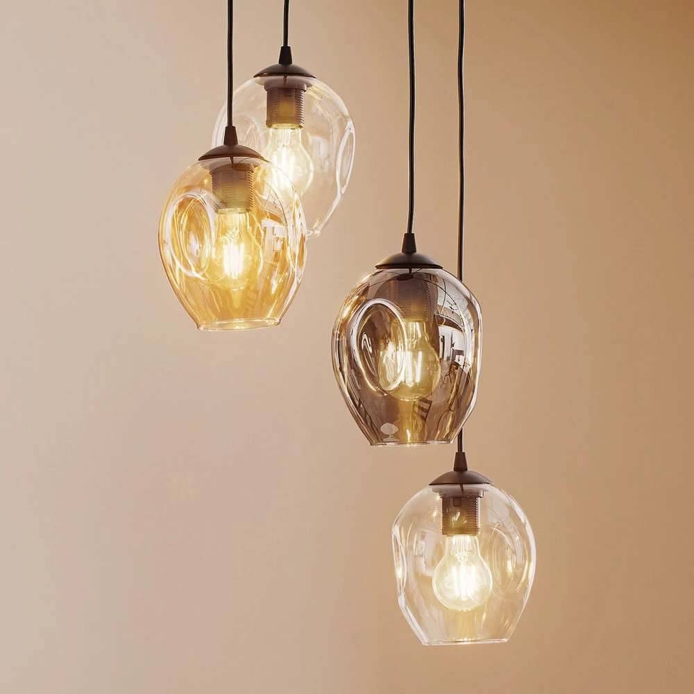 Suspension Starla ronde 4 lampes graphite/ambre avec LED intégrée non remplaçable