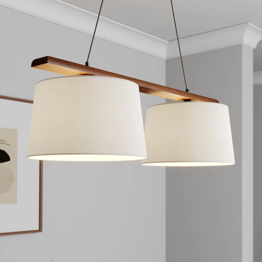 Suspension Sweden, blanc classique, textile, noyer, à 2 lampes