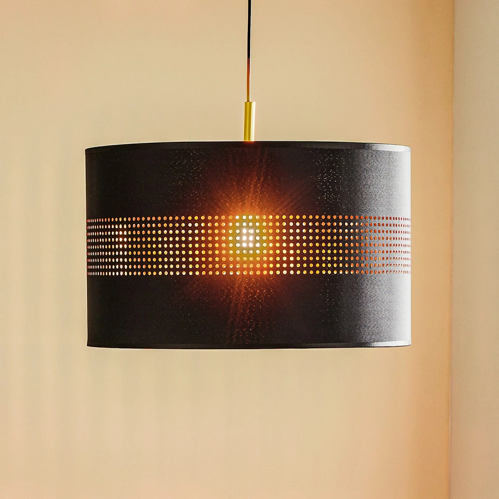 Suspension Tago, à une lampe, noire/dorée en acrylique dépoli