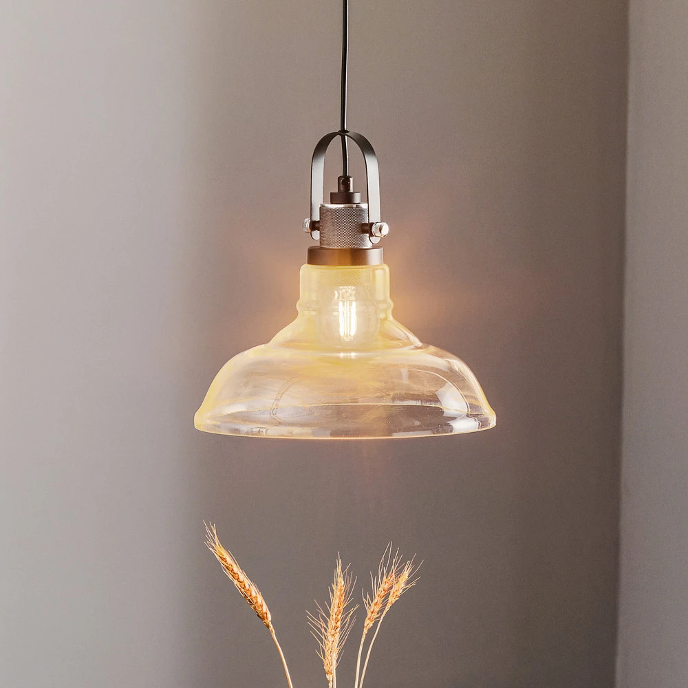 Suspension Teo avec abat-jour en verre, chromée Sans outil d'installation