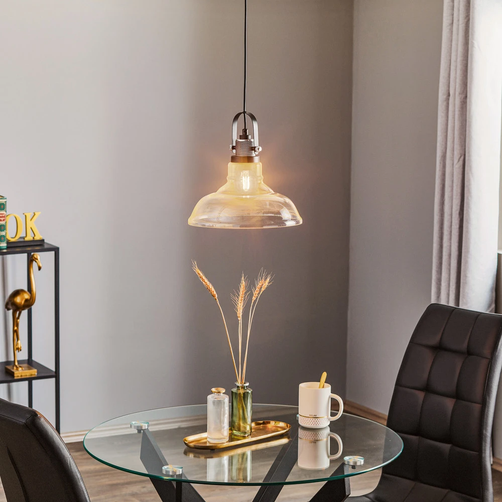 Suspension Teo avec abat-jour en verre, chromée Sans outil d'installation