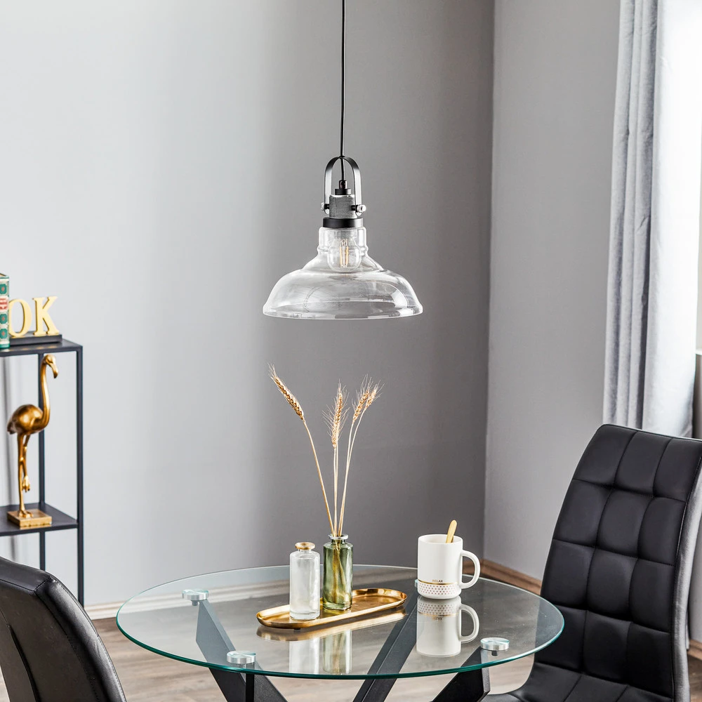 Suspension Teo avec abat-jour en verre, chromée Sans outil d'installation
