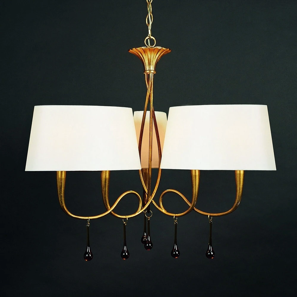 Suspension en tissu à 6 lampes Paola de couleur or avec diffuseur opale
