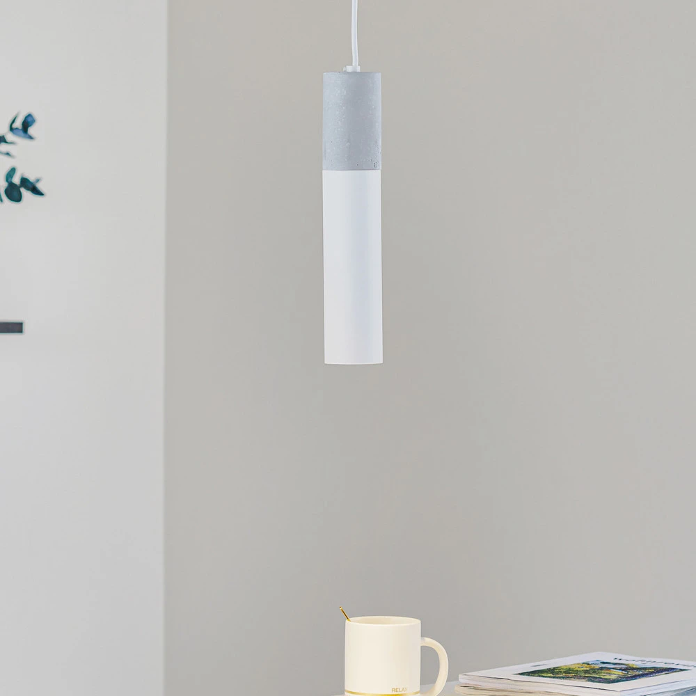 Suspension Tube, béton, blanche, à une lampe avec LED intégrée non remplaçable