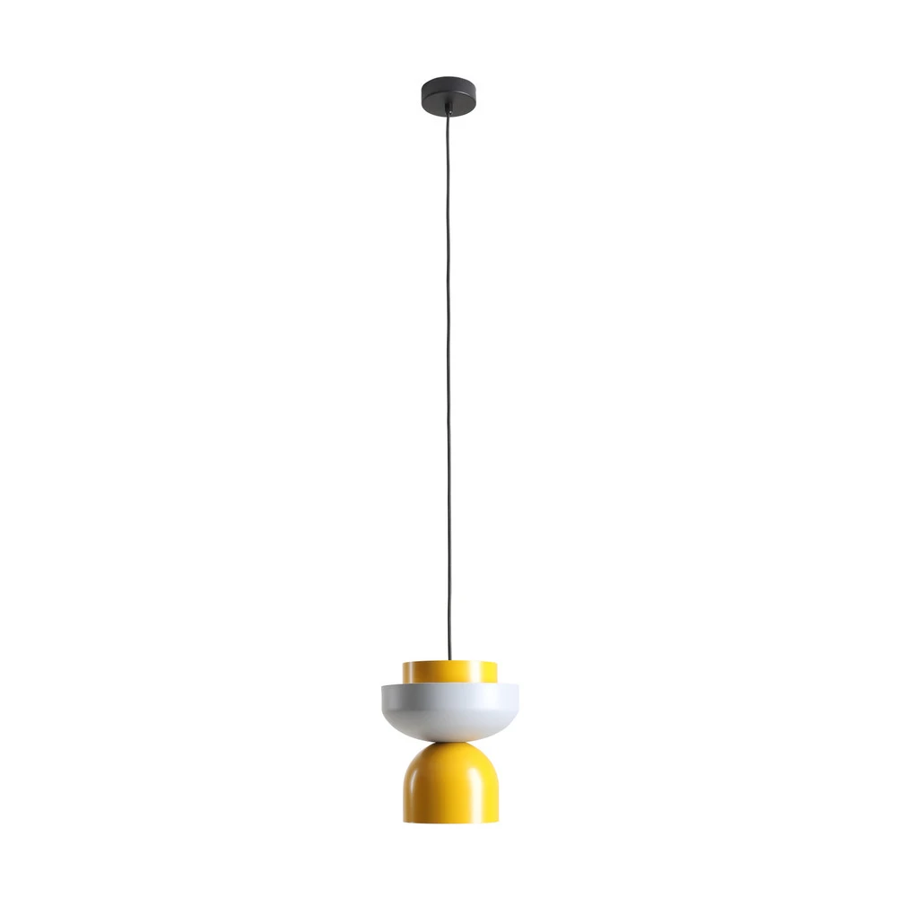 Suspension Ulia, jaune/gris, abat-jour métallique en acrylique dépoli