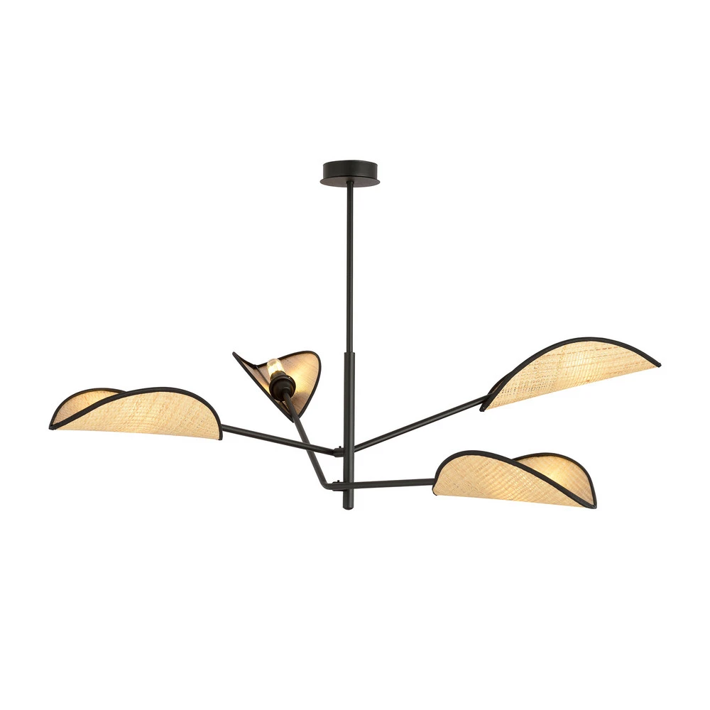 Suspension Vene, noire/aspect rotin, à 4 lampes IP44 pour salle de bain