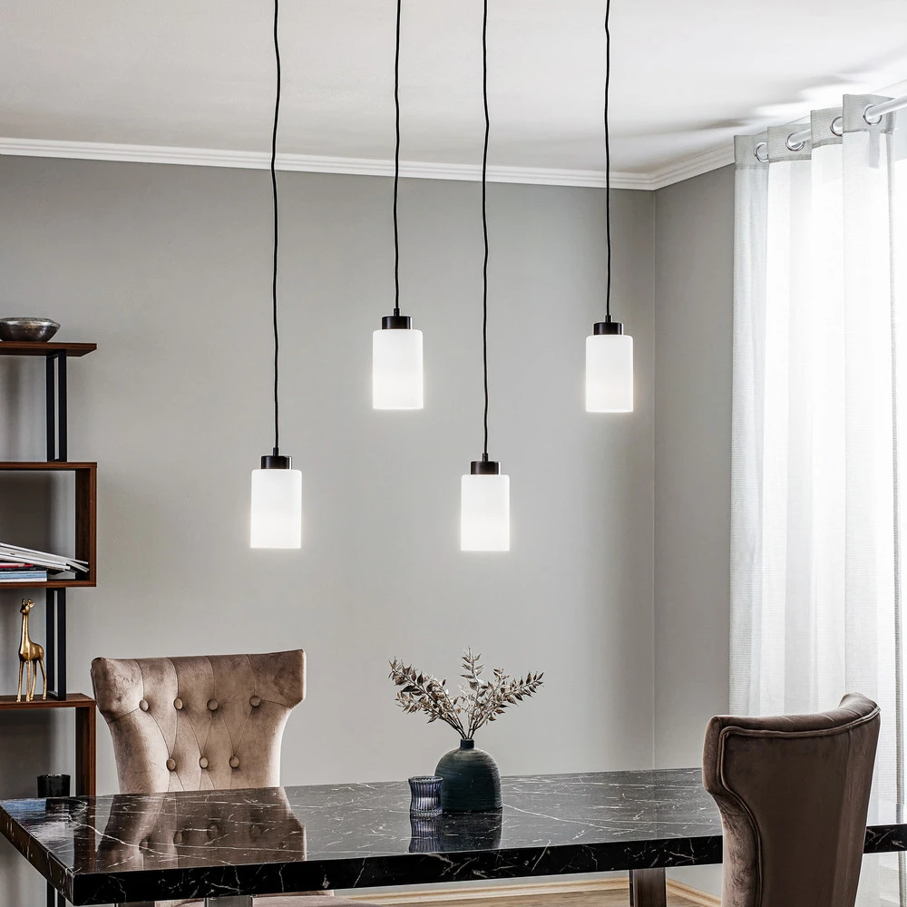 Suspension Vitrio, 4 lampes, allongée, noir/blanc avec fixation réglable