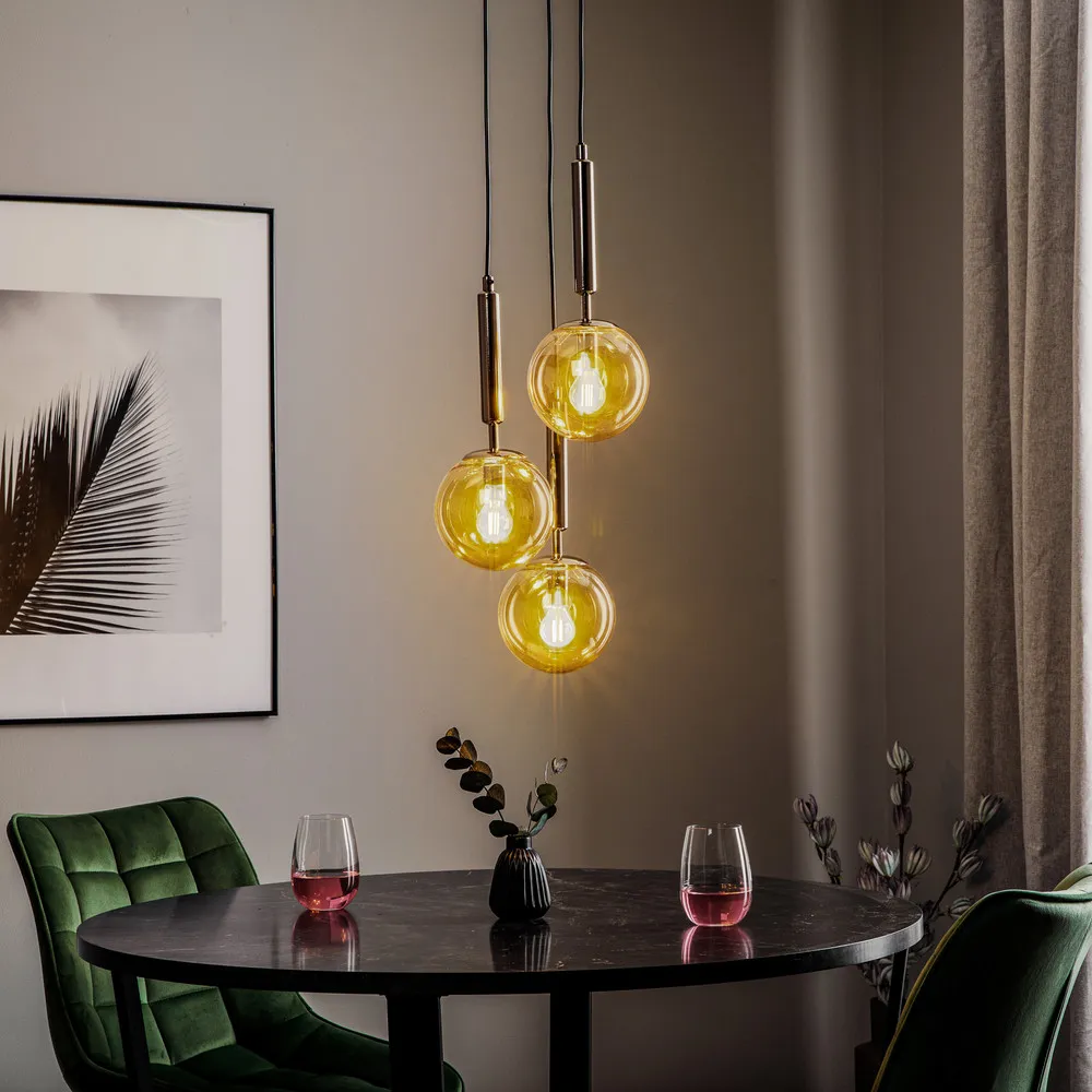 Suspension Volda Picolo 3 lampes noir/doré ronde avec fixation réglable