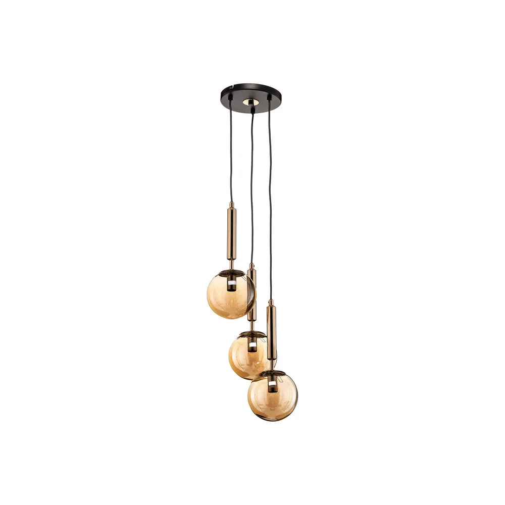 Suspension Volda Picolo 3 lampes noir/doré ronde avec fixation réglable