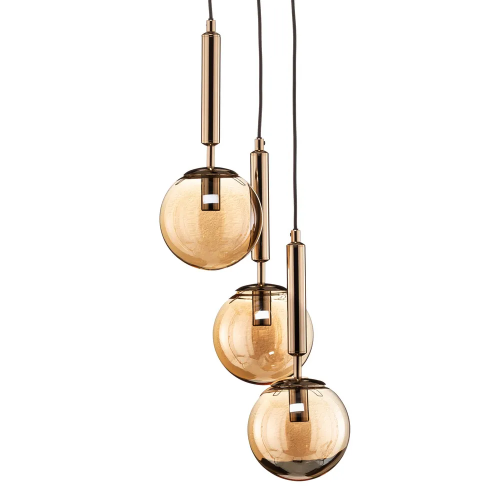 Suspension Volda Picolo 3 lampes noir/doré ronde avec fixation réglable