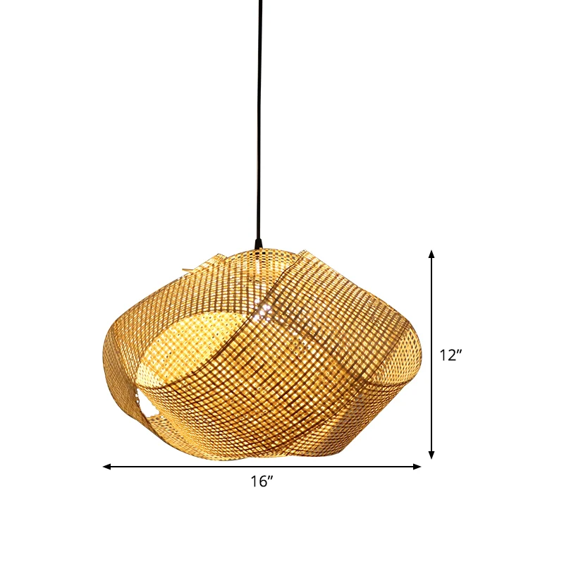 Swirl Down Lighting Lampe à suspension de plafond en bambou japonais 16"/19,5" de spacieux à 1 tête en lin
