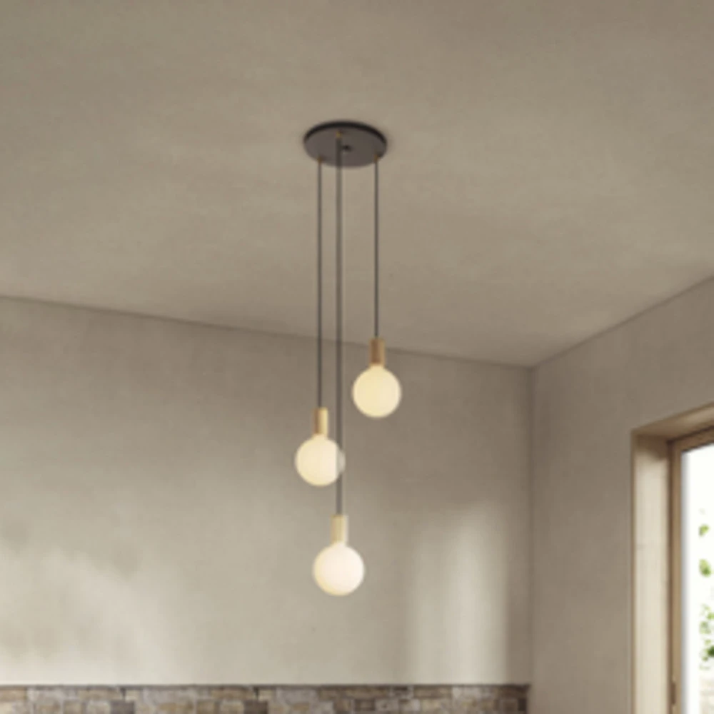 Tala Suspension Tripartite Pendant ronde E27 opale noir/laiton