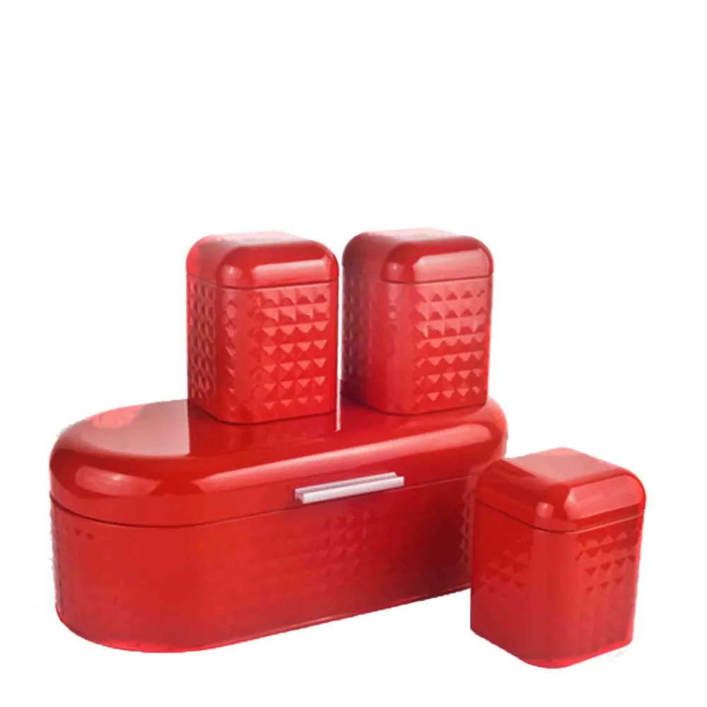 CH Diamond Bread Bin & 3 Piece Canisters - Red