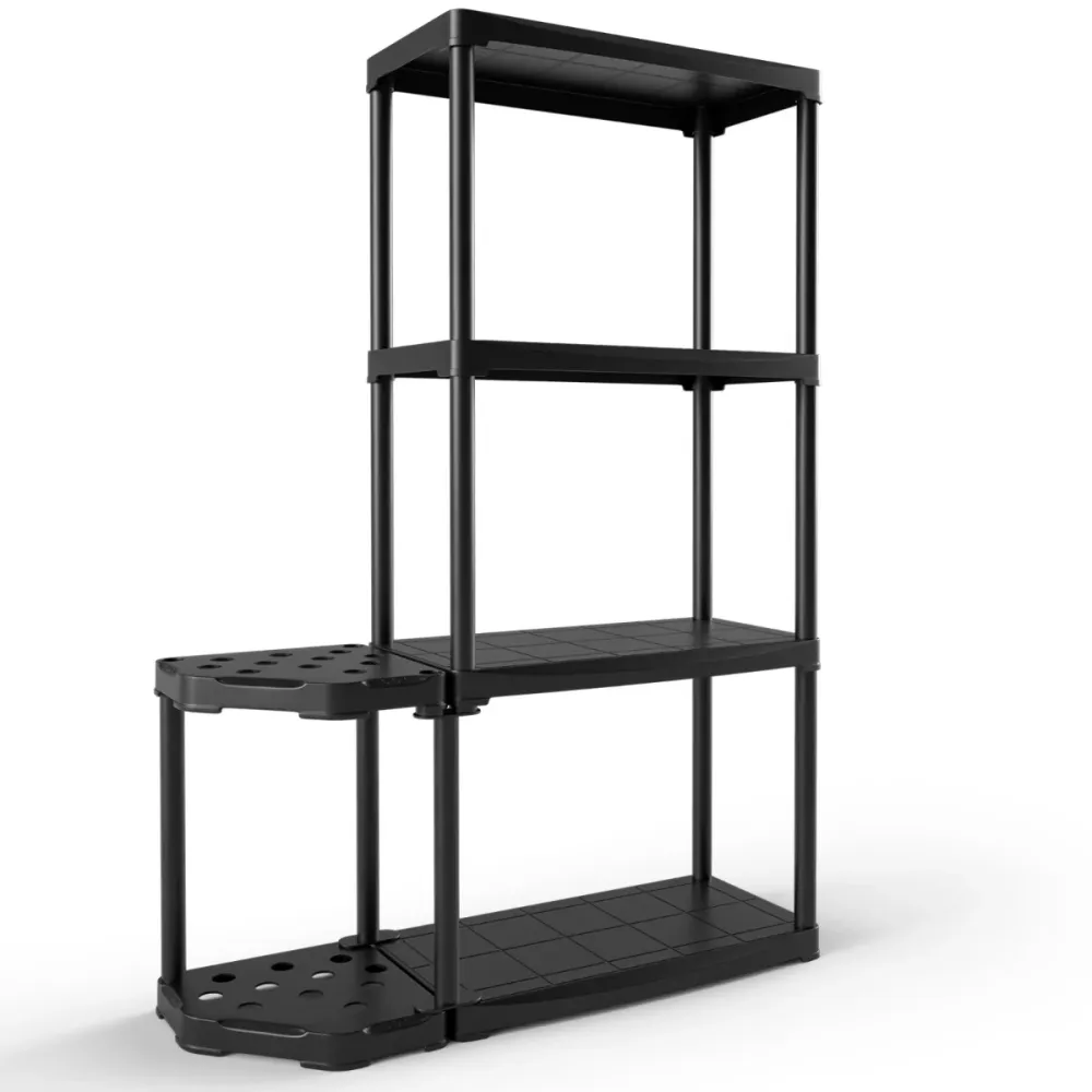 Boîte de rangement Étagère de rangement à 4 niveaux en plastique avec support d'outils à 12 trous 60 x 30 x 133 cm étagère...