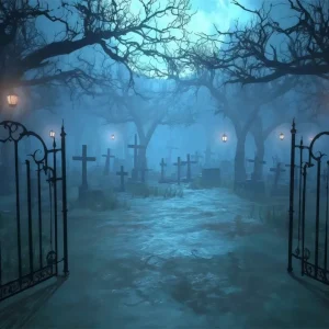 Fond de photo halloween Portail Cimetière Net de Lune MRR8-29