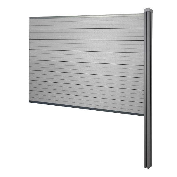 Mendler Brise-vue WPC Sarthe clôture coupe-vent poteau WPC à bétonner élément d'extension 188cm gris 64890+76231+...