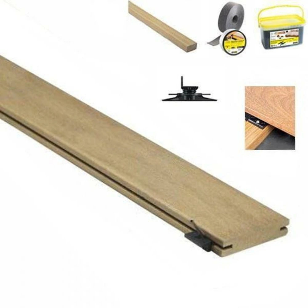 Pack achevé 20m² lame de terrasse itauba lx1850mm avec clips, lambourde, cale de ventilation, plot pvc, bande bitumineuse