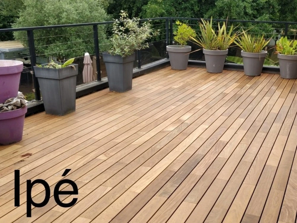 Pack intégral 10m² lame de terrasse ipe grad clips lx2400mm avec lambourde, flat rail, plot pvc et clé de démontage