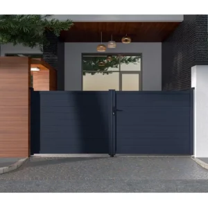 Portail battant aluminium complet - L397 x H166 cm - Anthracite - NAZARIO