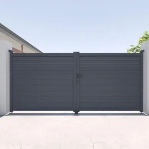 Portail battant en aluminium persienné L355 x H166 cm anthracite - VIAZO