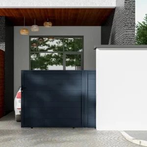 Portail coulissant aluminium rempli - L374 x H165 cm - Anthracite - NAZARIO